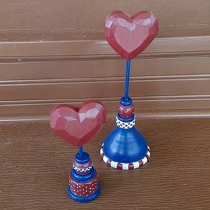 Set of 2 Wooden Heart Statue Duo